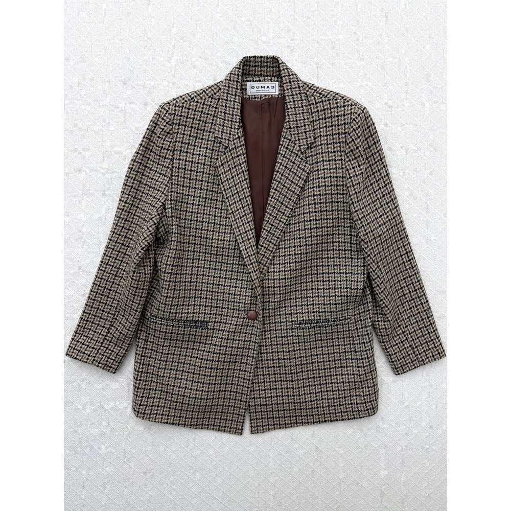 Dumas Vintage Houndstooth Blazer Brown Black Gray Single Button Made in USA